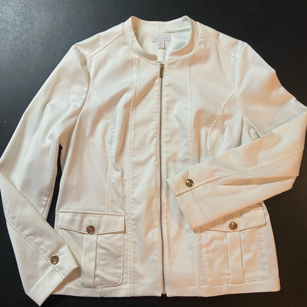 Charter Club Ivory Cotton Blend Jacket Size 14